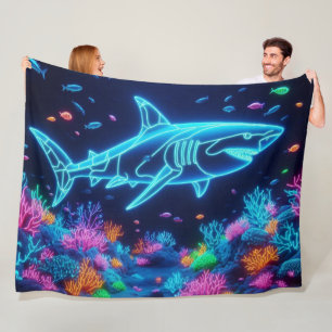 Colourful neon shark  fleece blanket