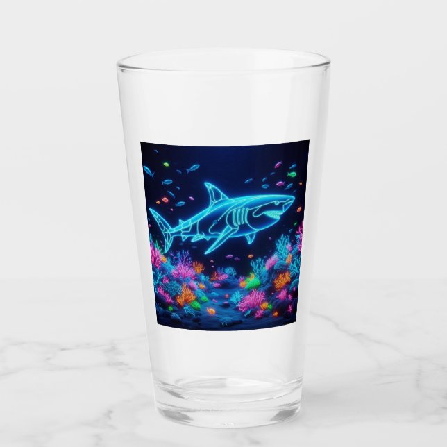 Colourful neon shark  glass (Front)