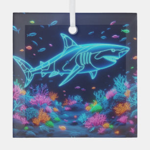 Colourful neon shark  glass tree decoration
