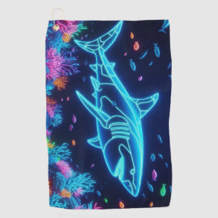 Colourful neon shark golf towel