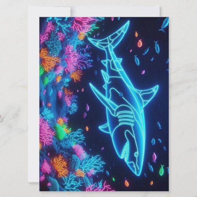 Colourful neon shark  holiday card (Front)