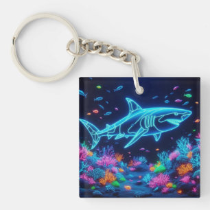 Colourful neon shark  key ring