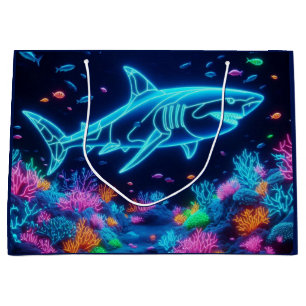 Colourful neon shark  large gift bag