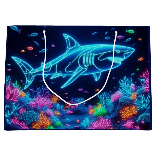 Colourful neon shark  large gift bag (Front)