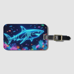 Colourful neon shark  luggage tag