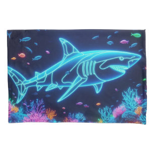 Colourful neon shark  pillowcase