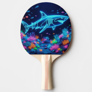Colourful neon shark  ping pong paddle