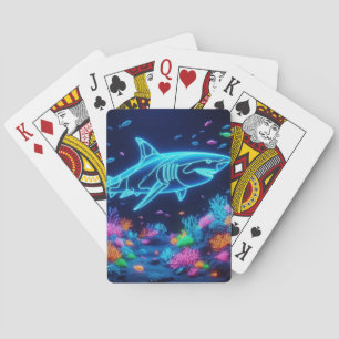 Colourful neon shark playing cards