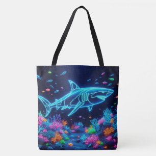 Colourful neon shark  tote bag