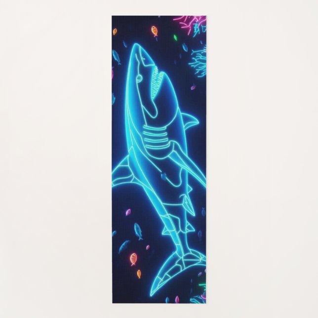 Colourful neon shark  yoga mat (Front)