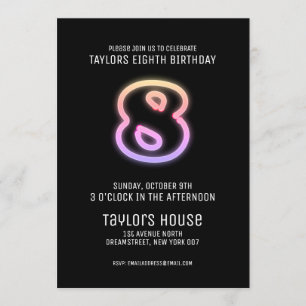 Colourful Neon Sign 8TH Trendy Birthday Party Invitation