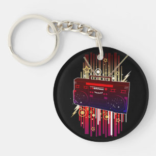 Colourful Neon Speaker Artwork for Music and Retro Key Ring