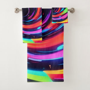 Colourful Neon Spiral Abstract Art Bath Towel Set