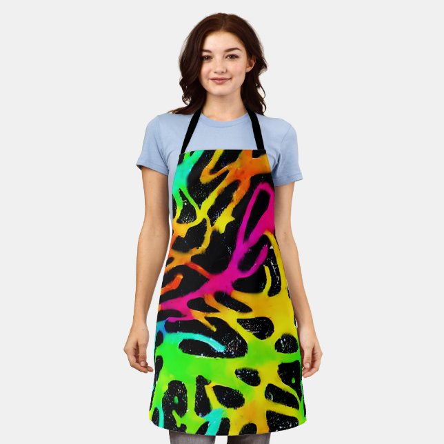 Colourful neon splatter paint design apron (Worn)