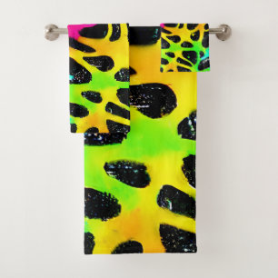 Colourful neon splatter paint design bath towel set