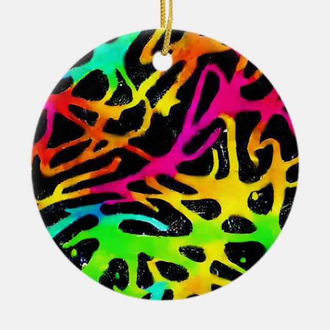 Colourful neon splatter paint design ceramic tree decoration (Front)