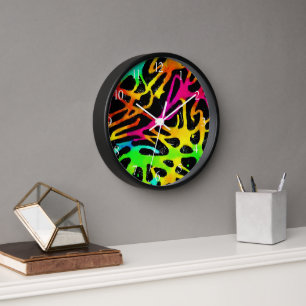Colourful neon splatter paint design clock