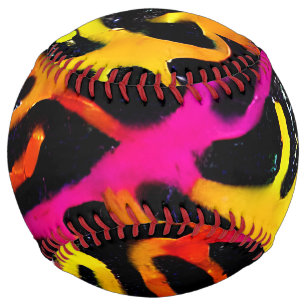Colourful neon splatter paint design softball