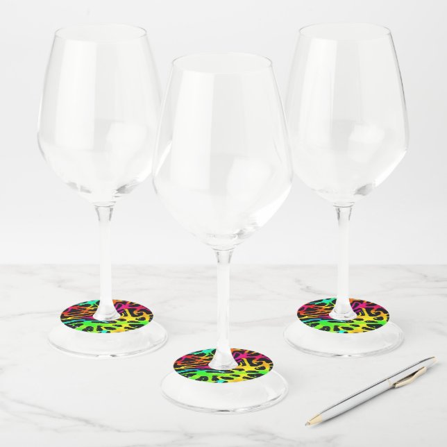 Colourful neon splatter paint design wine glass tag (Set)