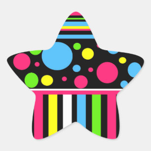 Colourful Neon Stripes Polka Dots Pink Blue Green Star Sticker