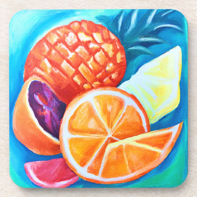 Colourful Neon Tropical Fruits Coaster (Front)