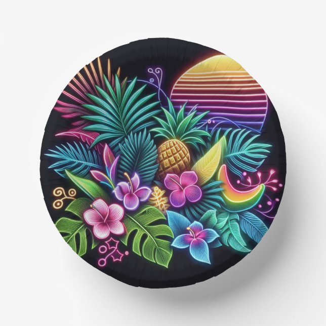 Colourful Neon tropical/Hawaiian Paper Plate (Front)