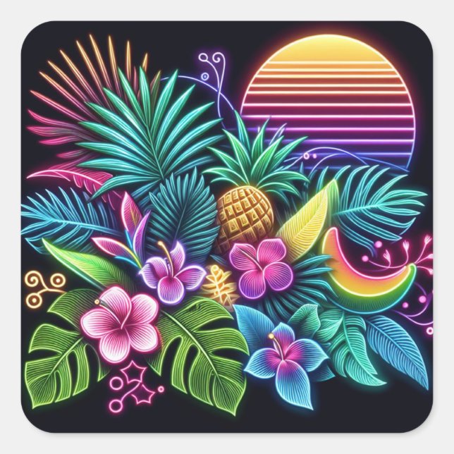 Colourful Neon tropical/Hawaiian Square Sticker (Front)