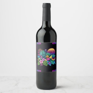 Colourful Neon tropical/Hawaiian Wine Label
