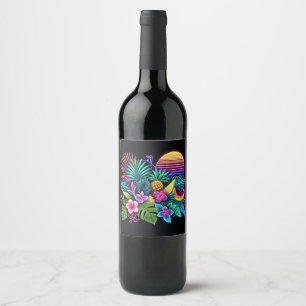 Colourful Neon tropical/Hawaiian Wine Label
