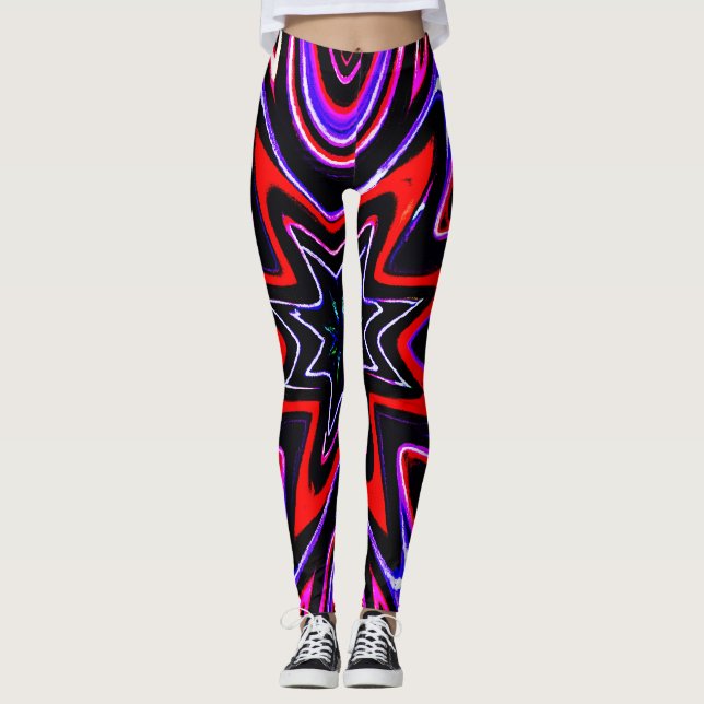 Colourful Neon Vibes Pattern Leggings (Front)