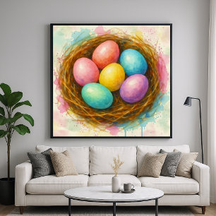 Colourful Nest Eggs - Watercolor Painting Style Ar Poster