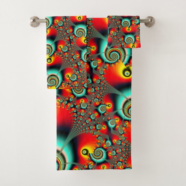 Colourful Networking Fractal Art Design Bath Towel Set (Insitu)