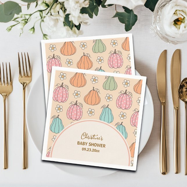 Colourful Neutral Beige Pumpkin Pattern Baby Showe Napkin (Creator Uploaded)