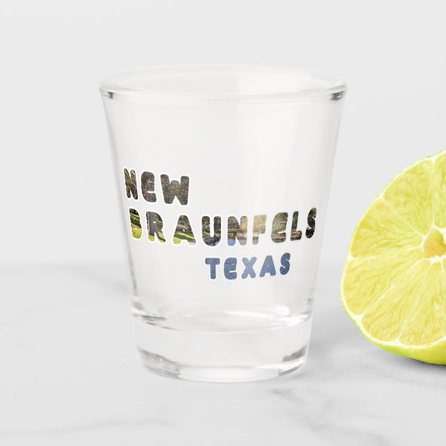 Colourful New Braunfels TX German City Topography Shot Glass (Front)