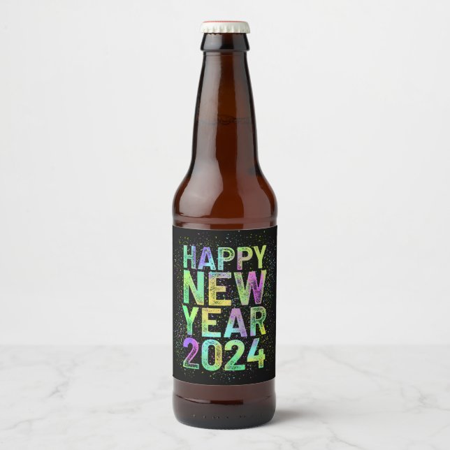 Colourful new year 2024 beer bottle label (Front)
