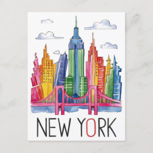 colourful new york city postcard