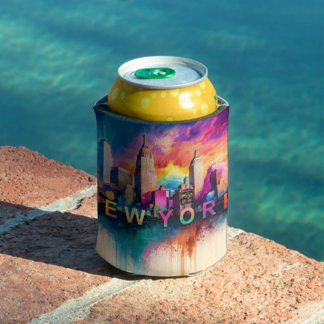 Colourful New York Skyline Abstract Art Can Cooler (In Situ Pool)