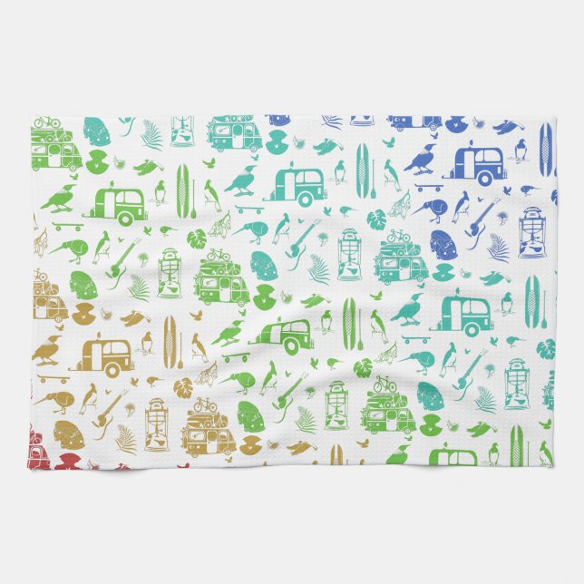 Colourful New Zealand Pattern Tea Towel (Horizontal)