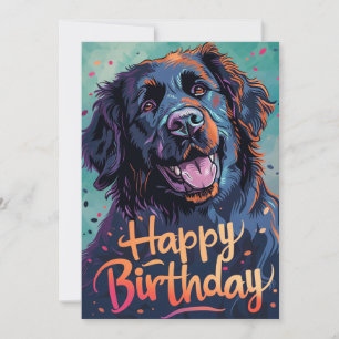 Colourful Newfoundland dog Birthday Holiday Card