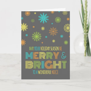 Colourful Niece Merry & Bright Christmas Card