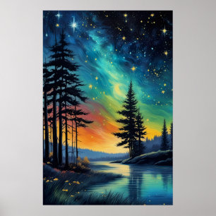 Colourful Night Over Peaceful Wilderness Poster