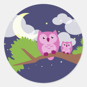 Colourful Night Owl Classic Round Sticker