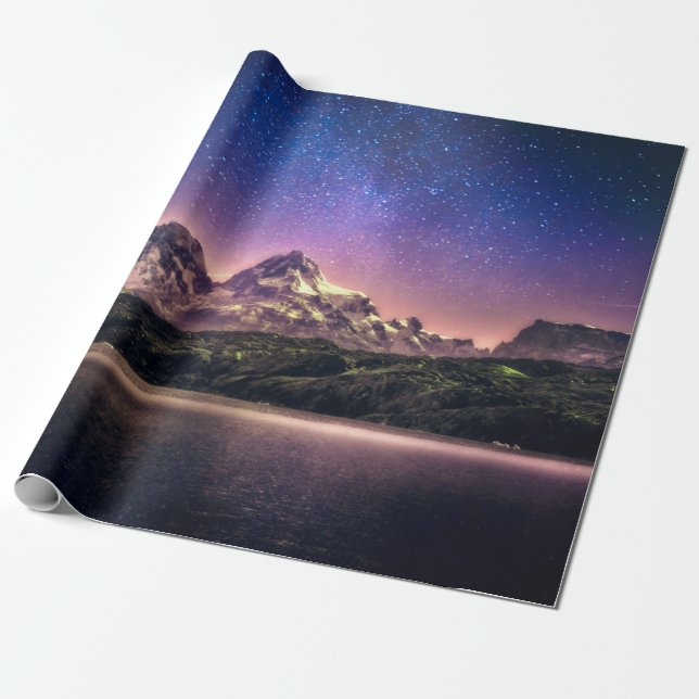 Colourful night sky landscape with starry starry s wrapping paper (Unrolled)