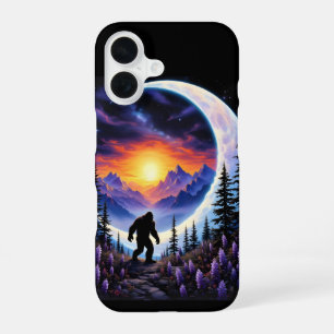 Colourful night sky Sasquatch Stroll, crescent moo iPhone 16 Case