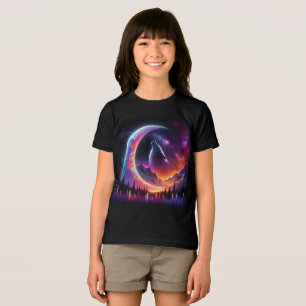Colourful night sky Wolf howl crescent moon Tri-Blend Shirt