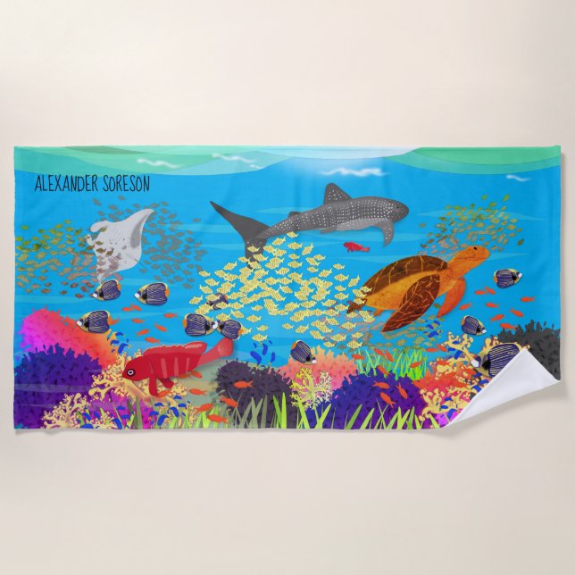 Colourful Ningaloo Reef Marine Life Beach Towel (Front)