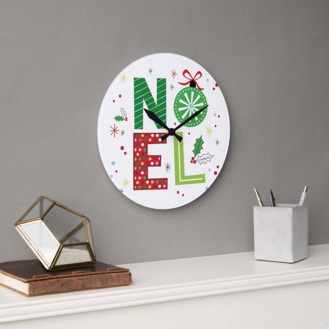 "Colourful Noel Christmas Design"  Large Clock (Office)