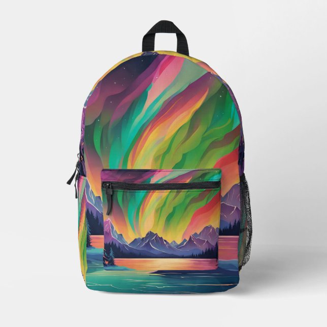 Colourful Northern Lights Art Printed Backpack (Front)