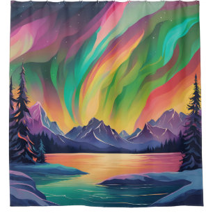 Colourful Northern Lights Aurora Borealis Art Shower Curtain