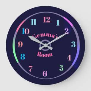 Colourful Nos Gemma's Room Text on Young Kids Cloc Large Clock